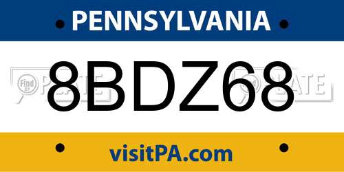 8BDZ68 Pennsylvania License Plate