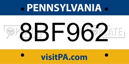 8BF962 Pennsylvania License Plate