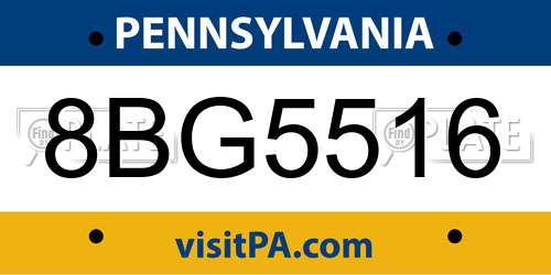 8BG5516 Pennsylvania License Plate