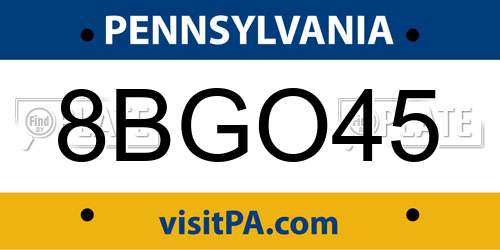8BGO45 Pennsylvania License Plate