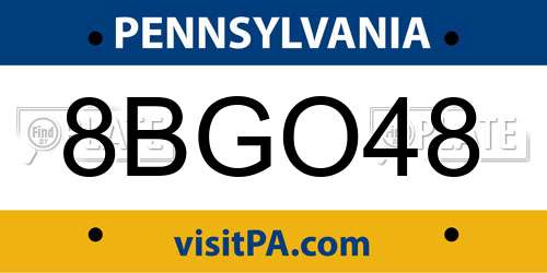 8BGO48 Pennsylvania License Plate