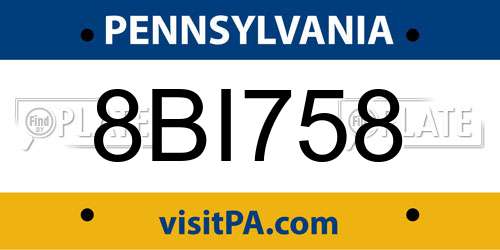 8BI758 Pennsylvania License Plate