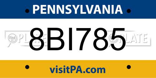 8BI785 Pennsylvania License Plate