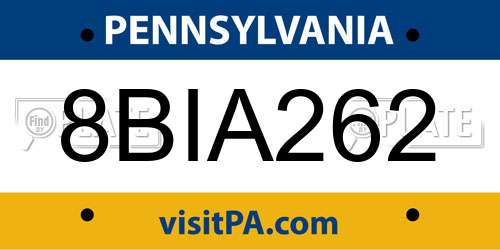 8BIA262 Pennsylvania License Plate