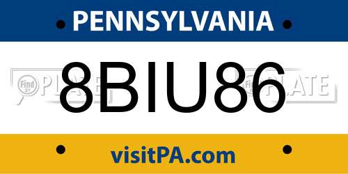 8BIU86 Pennsylvania License Plate