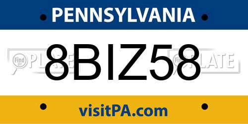 8BIZ58 Pennsylvania License Plate