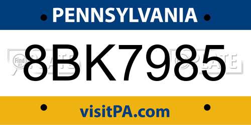 8BK7985 Pennsylvania License Plate