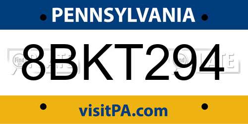 8BKT294 Pennsylvania License Plate