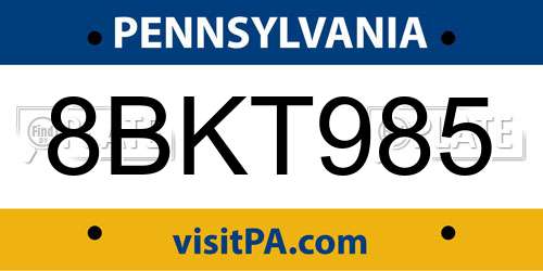 8BKT985 Pennsylvania License Plate