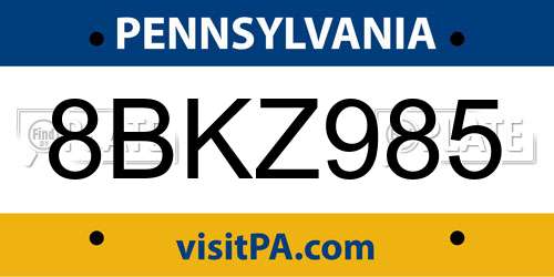 8BKZ985 Pennsylvania License Plate