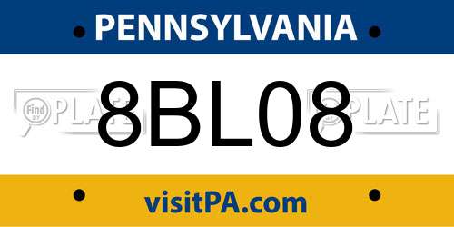 8BL08 Pennsylvania License Plate