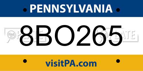 8BO265 Pennsylvania License Plate