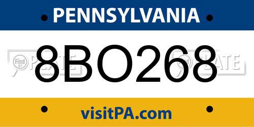 8BO268 Pennsylvania License Plate