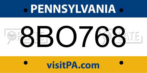 8BO768 Pennsylvania License Plate