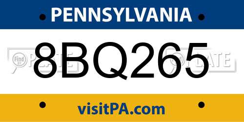 8BQ265 Pennsylvania License Plate