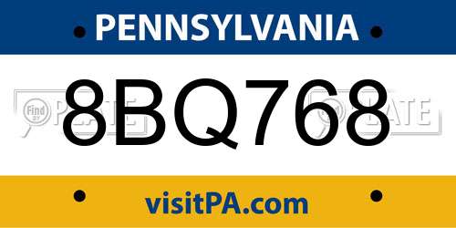 8BQ768 Pennsylvania License Plate