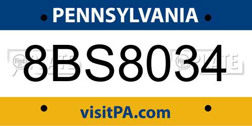 8BS8034 Pennsylvania License Plate