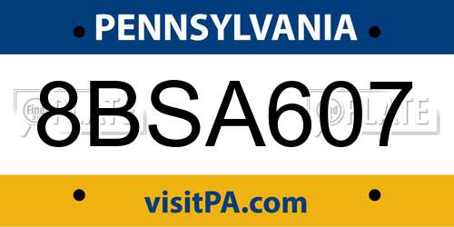 8BSA607 Pennsylvania License Plate