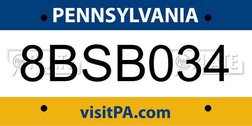 8BSB034 Pennsylvania License Plate