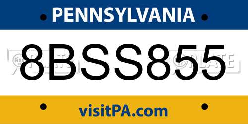 8BSS855 Pennsylvania License Plate
