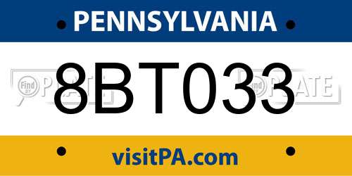 8BT033 Pennsylvania License Plate
