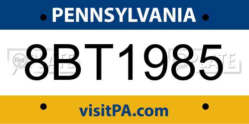 8BT1985 Pennsylvania License Plate