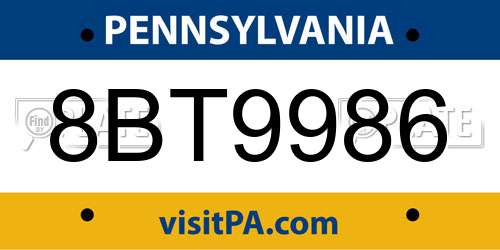 8BT9986 Pennsylvania License Plate