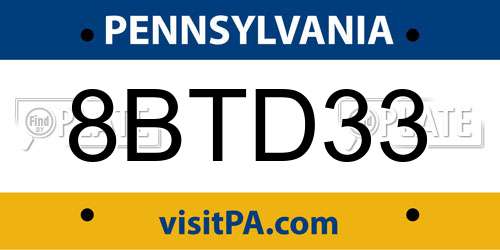 8BTD33 Pennsylvania License Plate
