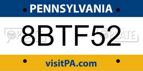 8BTF52 Pennsylvania License Plate