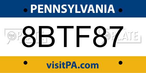 8BTF87 Pennsylvania License Plate