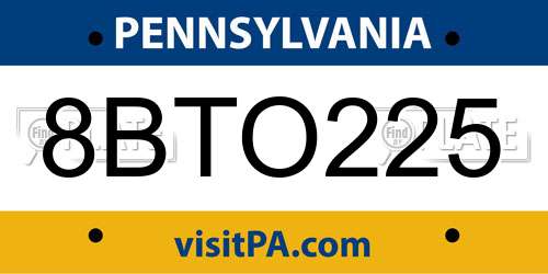 8BTO225 Pennsylvania License Plate