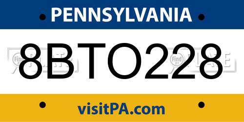 8BTO228 Pennsylvania License Plate