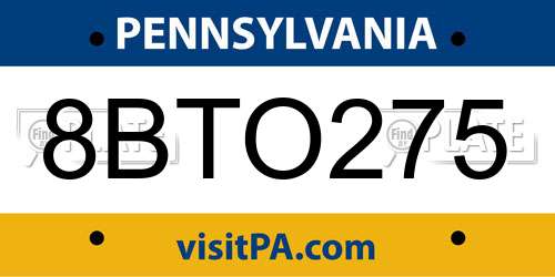 8BTO275 Pennsylvania License Plate