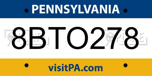 8BTO278 Pennsylvania License Plate