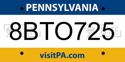 8BTO725 Pennsylvania License Plate