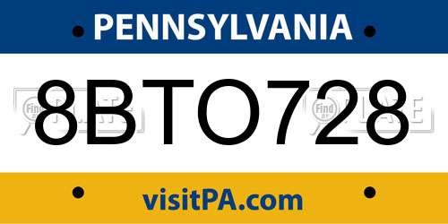 8BTO728 Pennsylvania License Plate