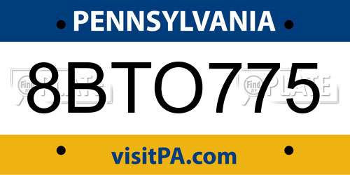 8BTO775 Pennsylvania License Plate