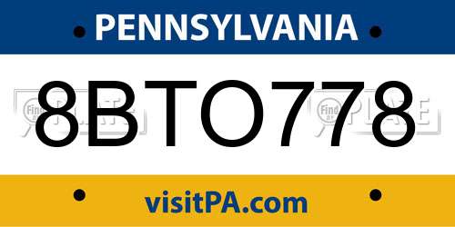 8BTO778 Pennsylvania License Plate