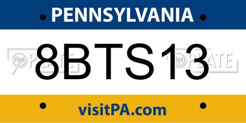 8BTS13 Pennsylvania License Plate