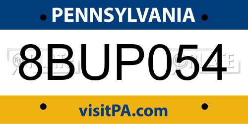 8BUP054 Pennsylvania License Plate