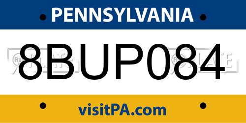 8BUP084 Pennsylvania License Plate
