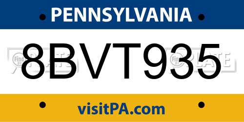 8BVT935 Pennsylvania License Plate
