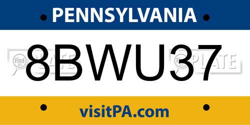 8BWU37 Pennsylvania License Plate