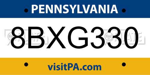 8BXG330 Pennsylvania License Plate