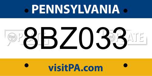 8BZ033 Pennsylvania License Plate