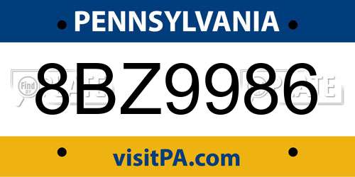 8BZ9986 Pennsylvania License Plate