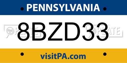 8BZD33 Pennsylvania License Plate