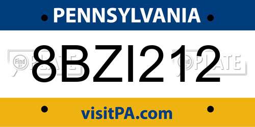 8BZI212 Pennsylvania License Plate