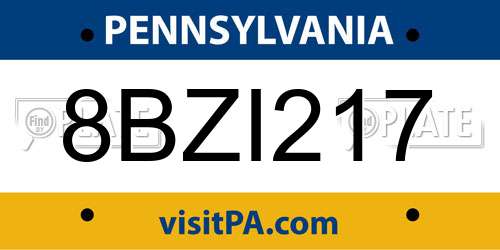 8BZI217 Pennsylvania License Plate