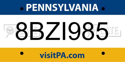 8BZI985 Pennsylvania License Plate
